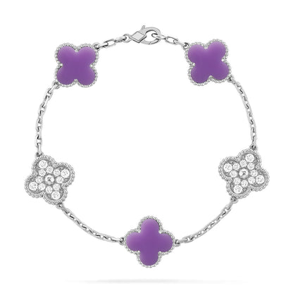 [⭐⭐JeweliWhal]KOLLEKTION ARMBAND MIT 5 KLEEBLATT-MOTIVEN IN HELLVIOLETT