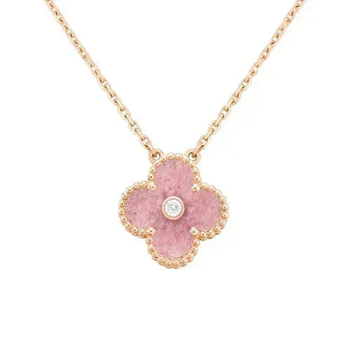 [⭐⭐JeweliWhal]CLOVER 15MM DIAMOND RHODONITE NECKLACE