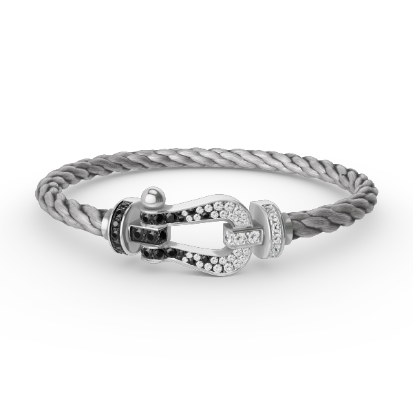 [⭐⭐JeweliWhal]FORCE LARGE HORSESHOE BLACK WHITE DIAMOND BRACELET SILVER
