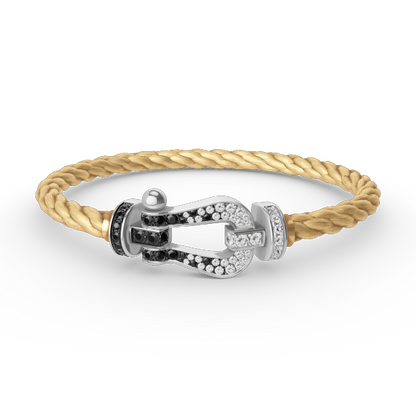 [⭐⭐JeweliWhal]FORCE LARGE HORSESHOE BLACK WHITE DIAMOND BRACELET SILVER