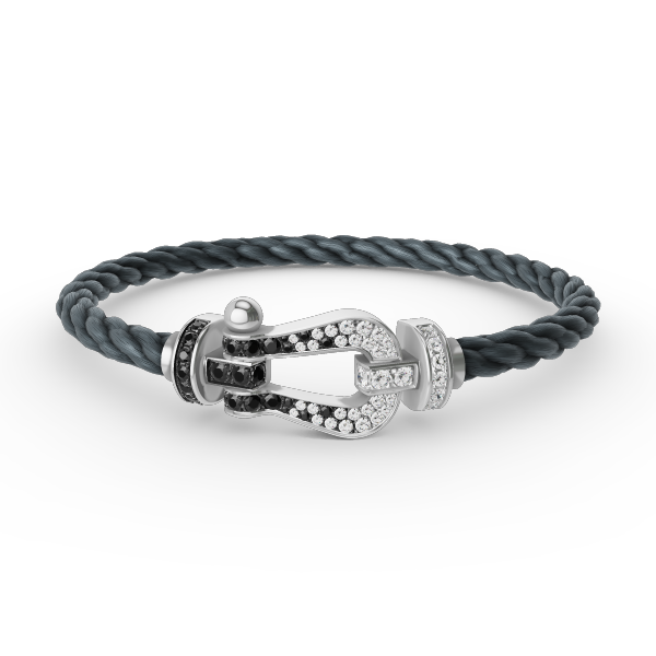 [⭐⭐JeweliWhal]FORCE LARGE HORSESHOE BLACK WHITE DIAMOND BRACELET SILVER