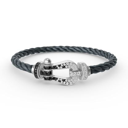 [⭐⭐JeweliWhal]FORCE LARGE HORSESHOE BLACK WHITE DIAMOND BRACELET SILVER