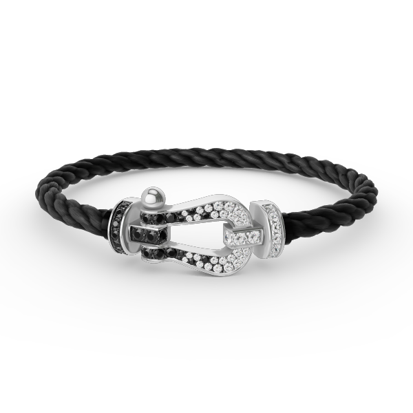 [⭐⭐JeweliWhal]FORCE LARGE HORSESHOE BLACK WHITE DIAMOND BRACELET SILVER