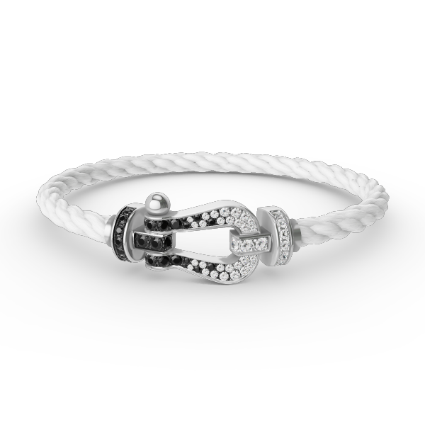 [⭐⭐JeweliWhal]FORCE LARGE HORSESHOE BLACK WHITE DIAMOND BRACELET SILVER