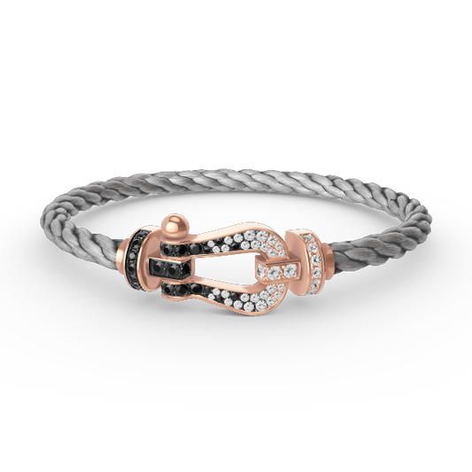 [⭐⭐JeweliWhal]FORCE LARGE HORSESHOE BLACK WHITE DIAMOND BRACELET ROSE GOLD