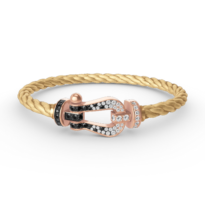 [⭐⭐JeweliWhal]FORCE LARGE HORSESHOE BLACK WHITE DIAMOND BRACELET ROSE GOLD