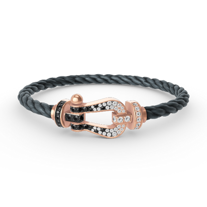 [⭐⭐JeweliWhal]FORCE LARGE HORSESHOE BLACK WHITE DIAMOND BRACELET ROSE GOLD