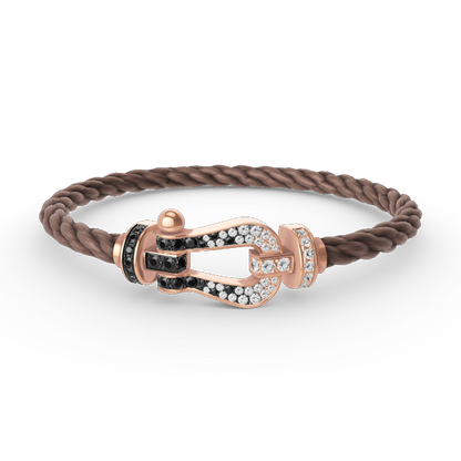 [⭐⭐JeweliWhal]FORCE LARGE HORSESHOE BLACK WHITE DIAMOND BRACELET ROSE GOLD