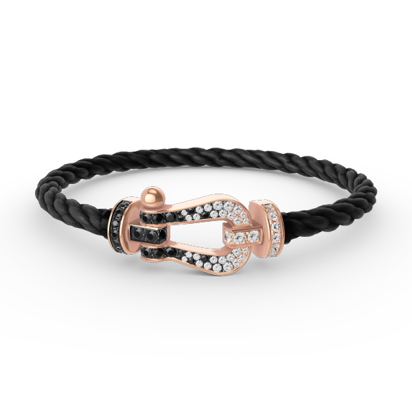 [⭐⭐JeweliWhal]FORCE LARGE HORSESHOE BLACK WHITE DIAMOND BRACELET ROSE GOLD