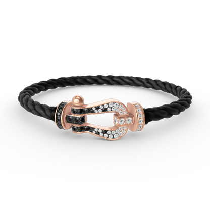 [⭐⭐JeweliWhal]FORCE LARGE HORSESHOE BLACK WHITE DIAMOND BRACELET ROSE GOLD