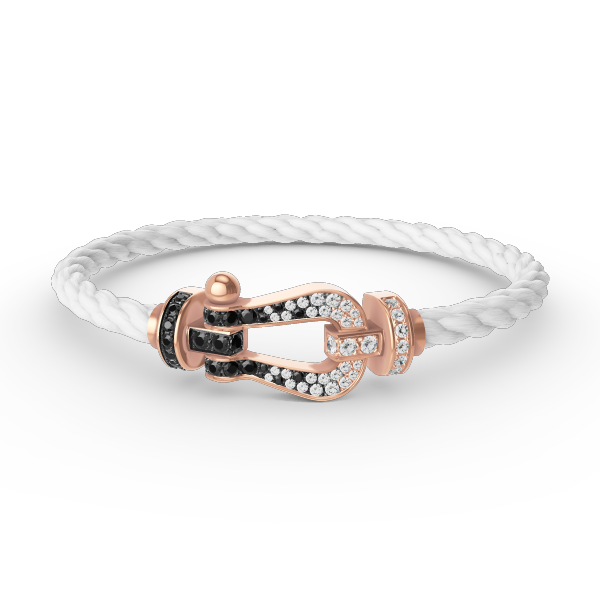 [⭐⭐JeweliWhal]FORCE LARGE HORSESHOE BLACK WHITE DIAMOND BRACELET ROSE GOLD