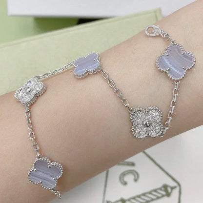 [⭐⭐JeweliWhal] KOLLEKTION CLOVER 5-MOTIV ARMBAND AUS LILA CHALCEDON