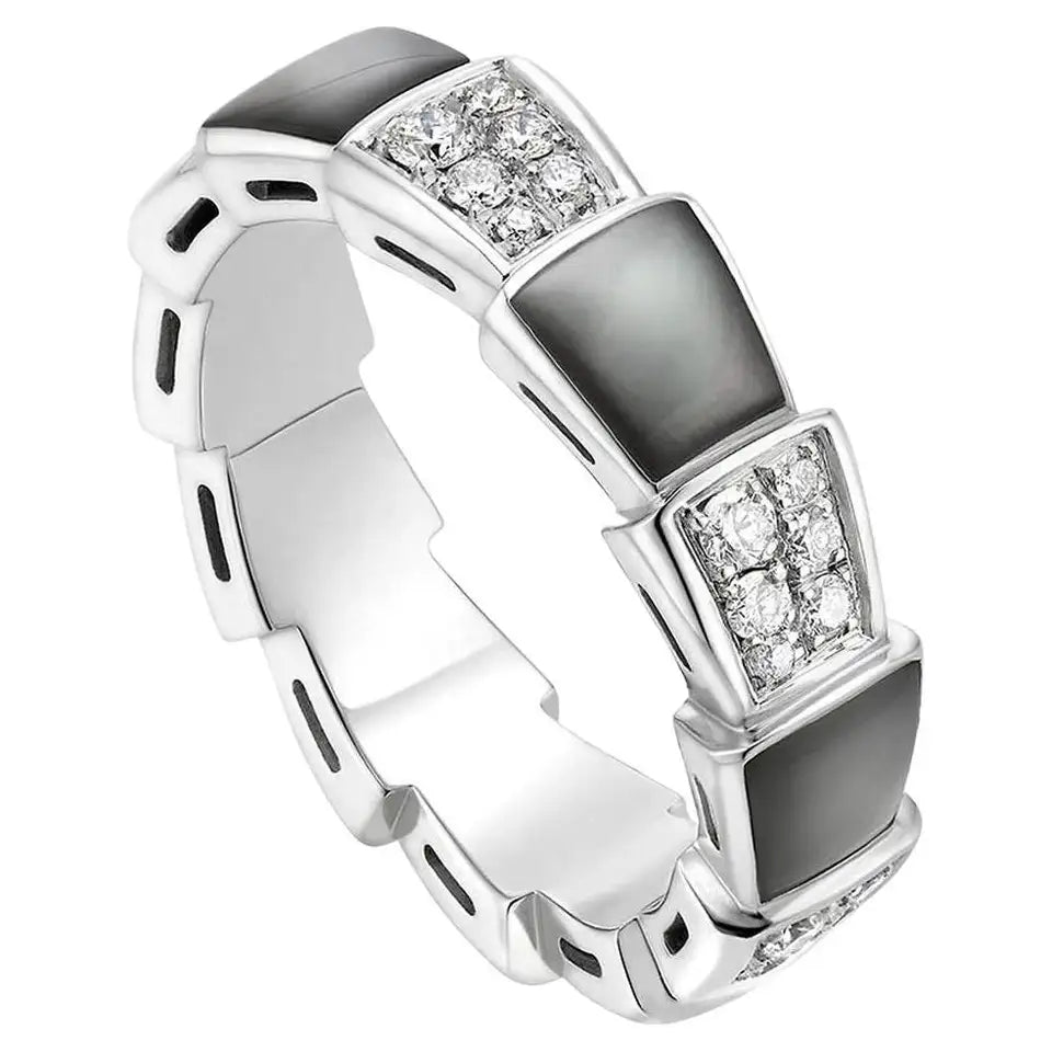 [⭐⭐JeweliWhal]SERPENTI RING SILVER DIAMOND BLACK MOP 4MM