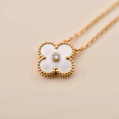 [⭐⭐JeweliWhal]CLOVER 15MM DIAMOND WHITE FRITILLARIA NECKLACE
