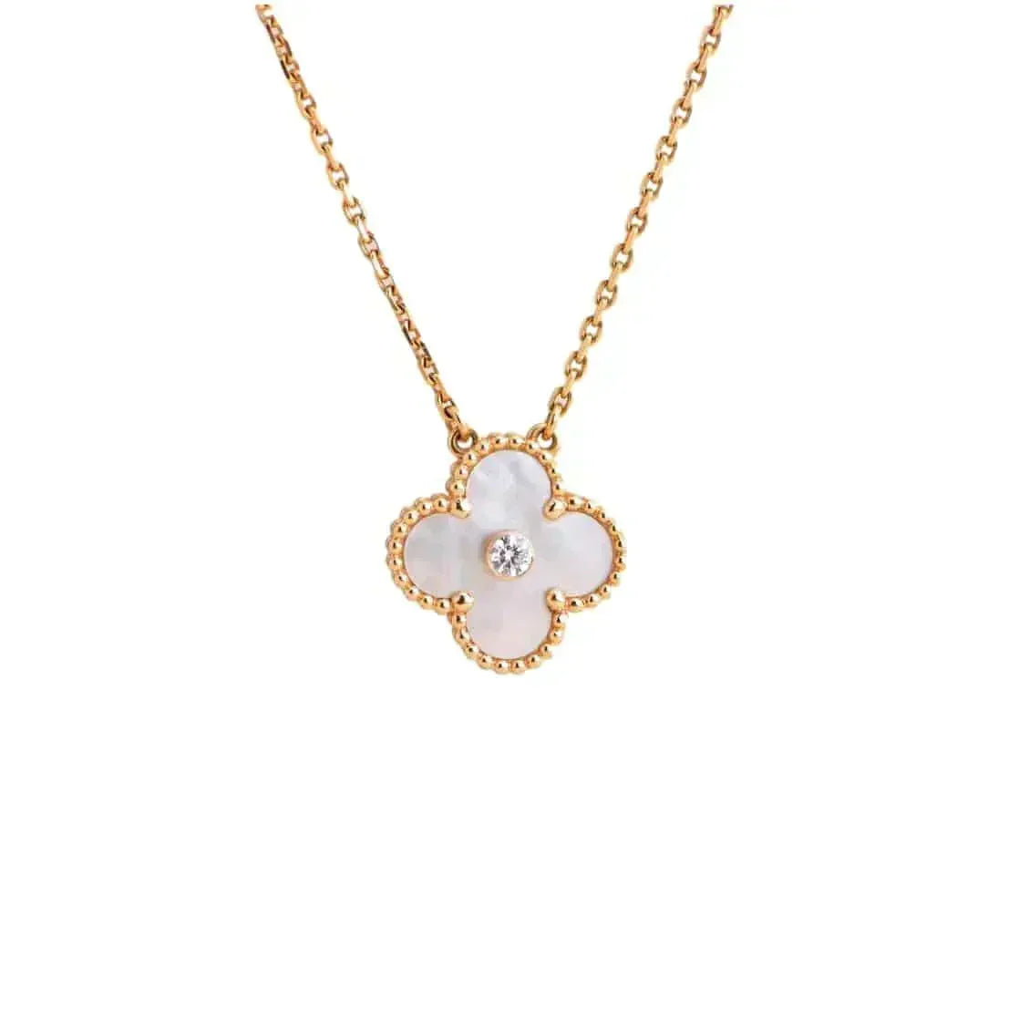 [⭐⭐JeweliWhal]CLOVER 15MM DIAMOND WHITE FRITILLARIA NECKLACE
