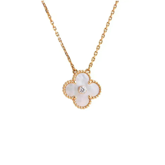 [⭐⭐JeweliWhal]CLOVER 15MM DIAMOND WHITE FRITILLARIA NECKLACE