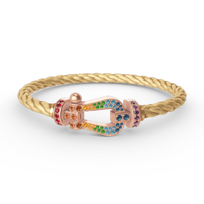 [⭐⭐JeweliWhal]FORCE GROSSES HUFEISEN-ARMBAND MIT FARBDIAmanten IN ROTGOLD