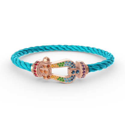 [⭐⭐JeweliWhal]FORCE GROSSES HUFEISEN-ARMBAND MIT FARBDIAmanten IN ROTGOLD