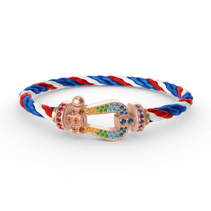 [⭐⭐JeweliWhal]FORCE GROSSES HUFEISEN-ARMBAND MIT FARBDIAmanten IN ROTGOLD