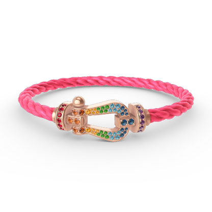 [⭐⭐JeweliWhal]FORCE GROSSES HUFEISEN-ARMBAND MIT FARBDIAmanten IN ROTGOLD