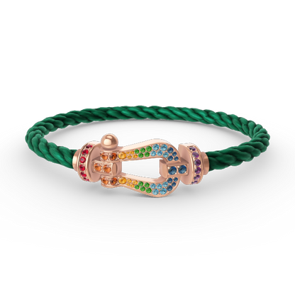 [⭐⭐JeweliWhal]FORCE GROSSES HUFEISEN-ARMBAND MIT FARBDIAmanten IN ROTGOLD