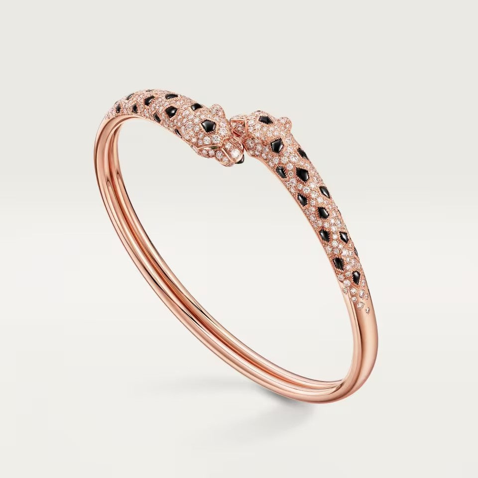 [⭐⭐JeweliWhal]PANTHERE DOPPELKÖPFIGES HALB-DIAMANT-OFFENES ARMBAND