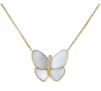 [⭐⭐JeweliWhal]SCHMETTERLING PERLMUTT DIAMANT-HALSKETTE GOLD