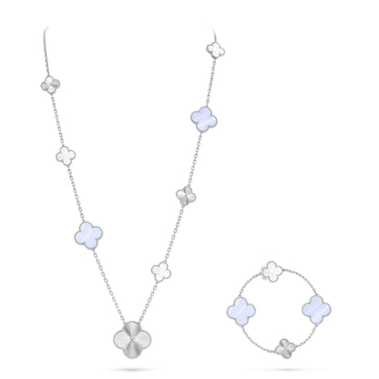 [⭐⭐JeweliWhal]ABNEHMBARE KLEEBATT 15 (11+4) BLUMEN-SILBERKETTEN-SET
