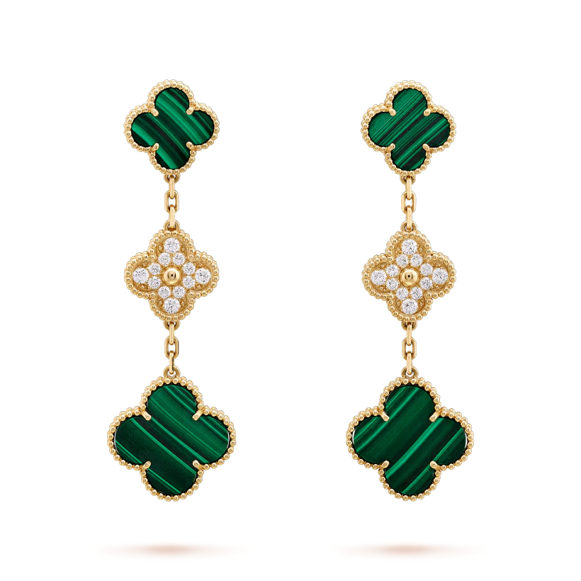 [⭐⭐JeweliWhal]CLOVER EARRINGS GOLD MALACHITE DIAMOND 3 MOTIF