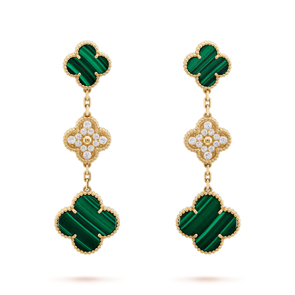 [⭐⭐JeweliWhal]CLOVER EARRINGS GOLD MALACHITE DIAMOND 3 MOTIF