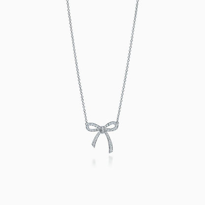 [JeweliWhal]RIBBON NECKLACE BOW PENDANT DIAMOND CHARM CHAIN
