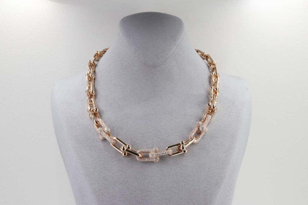 [JeweliWhal]HARDWEAR GRADUATED LINK NECKLACE ROSE GOLD WITH PAVE DIAMONDS