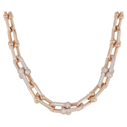 [JeweliWhal]HARDWEAR GRADUATED LINK NECKLACE ROSE GOLD WITH PAVE DIAMONDS