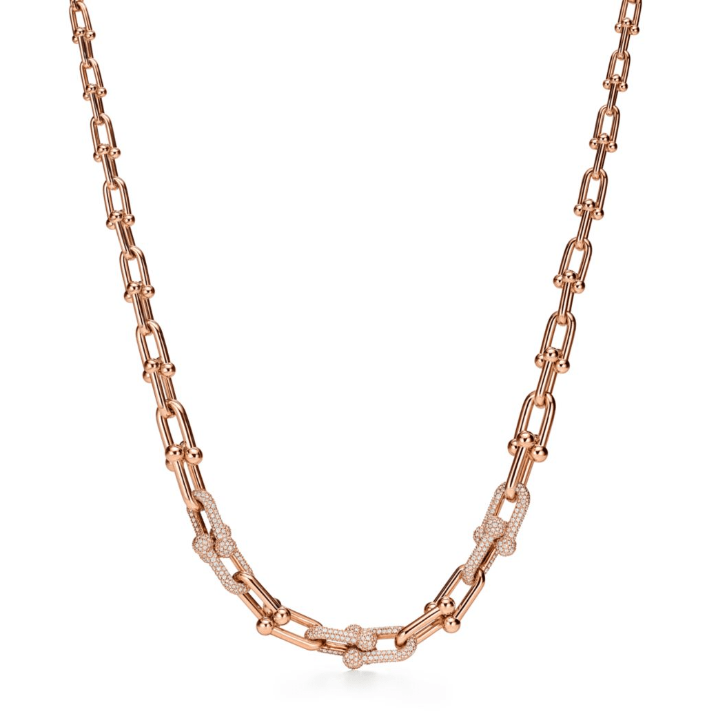 [JeweliWhal]HARDWEAR GRADUATED LINK NECKLACE ROSE GOLD WITH PAVE DIAMONDS