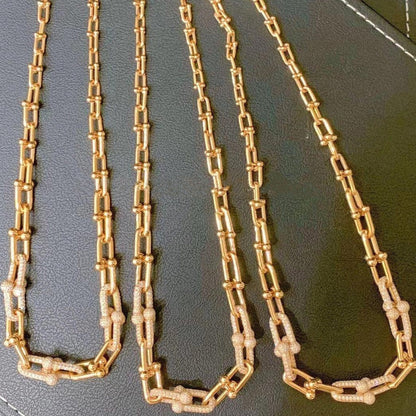[JeweliWhal]HARDWEAR GRADUATED LINK NECKLACE ROSE GOLD WITH PAVE DIAMONDS