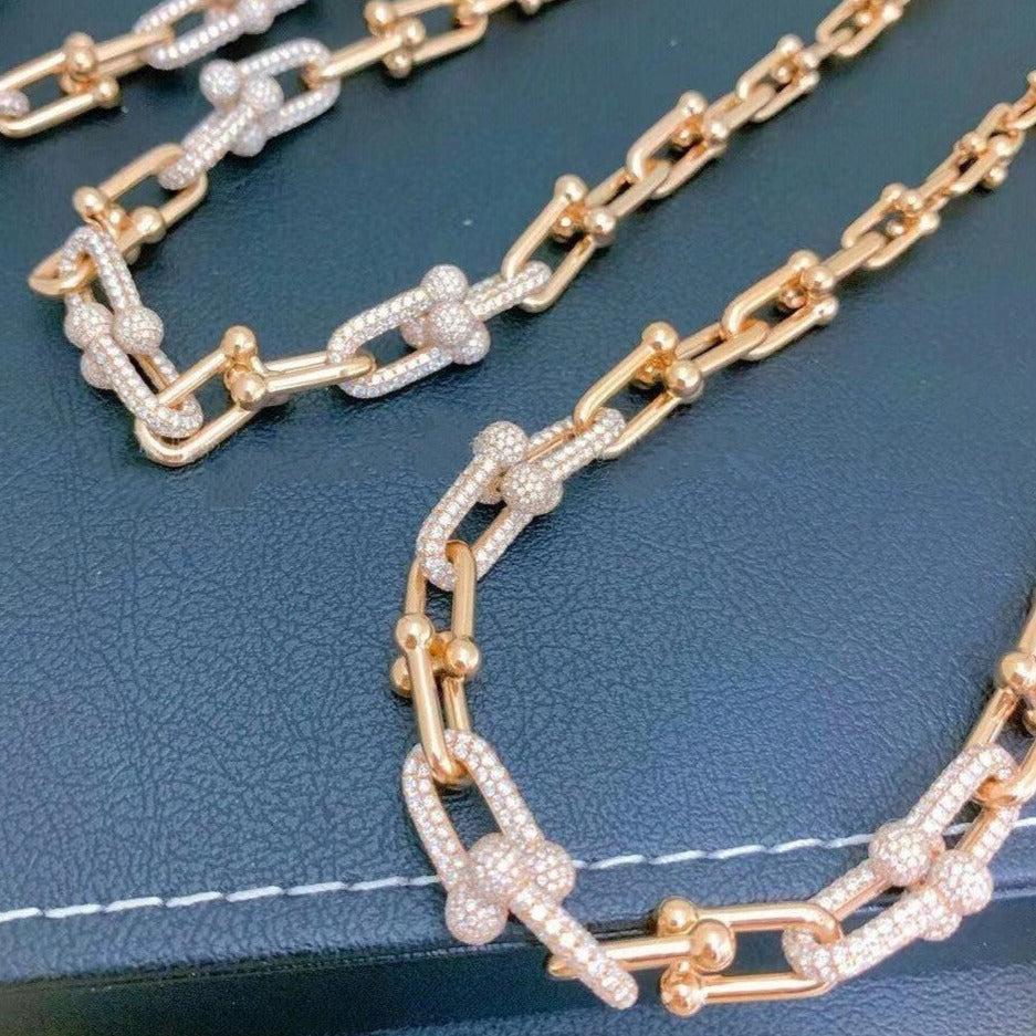 [JeweliWhal]HARDWEAR GRADUATED LINK NECKLACE ROSE GOLD WITH PAVE DIAMONDS