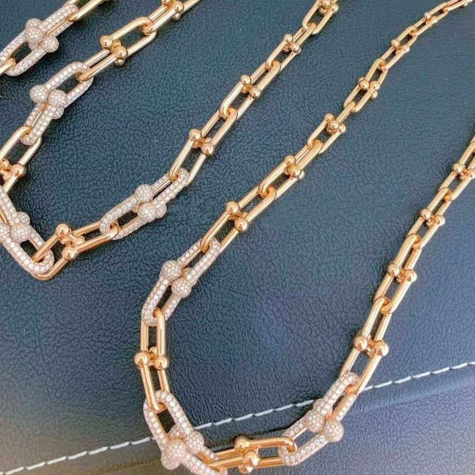 [JeweliWhal]HARDWEAR GRADUATED LINK NECKLACE ROSE GOLD WITH PAVE DIAMONDS