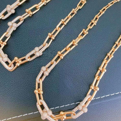 [JeweliWhal]HARDWEAR GRADUATED LINK NECKLACE ROSE GOLD WITH PAVE DIAMONDS