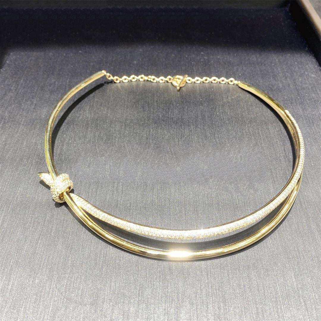 [JeweliWhal]KNOT DOUBLE ROW NECKLACE IN YELLOW GOLD WITH DIAMONDS