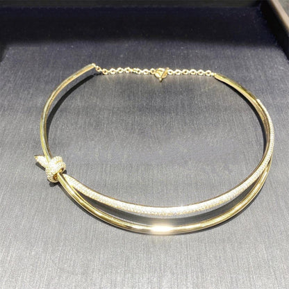 [JeweliWhal]KNOT DOUBLE ROW NECKLACE IN YELLOW GOLD WITH DIAMONDS