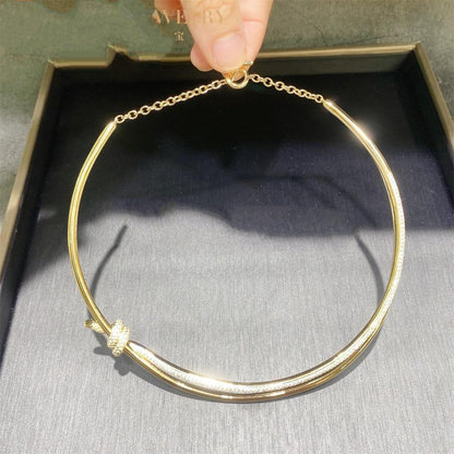 [JeweliWhal]KNOT DOUBLE ROW NECKLACE IN YELLOW GOLD WITH DIAMONDS