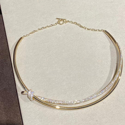 [JeweliWhal]KNOT DOUBLE ROW NECKLACE IN YELLOW GOLD WITH DIAMONDS