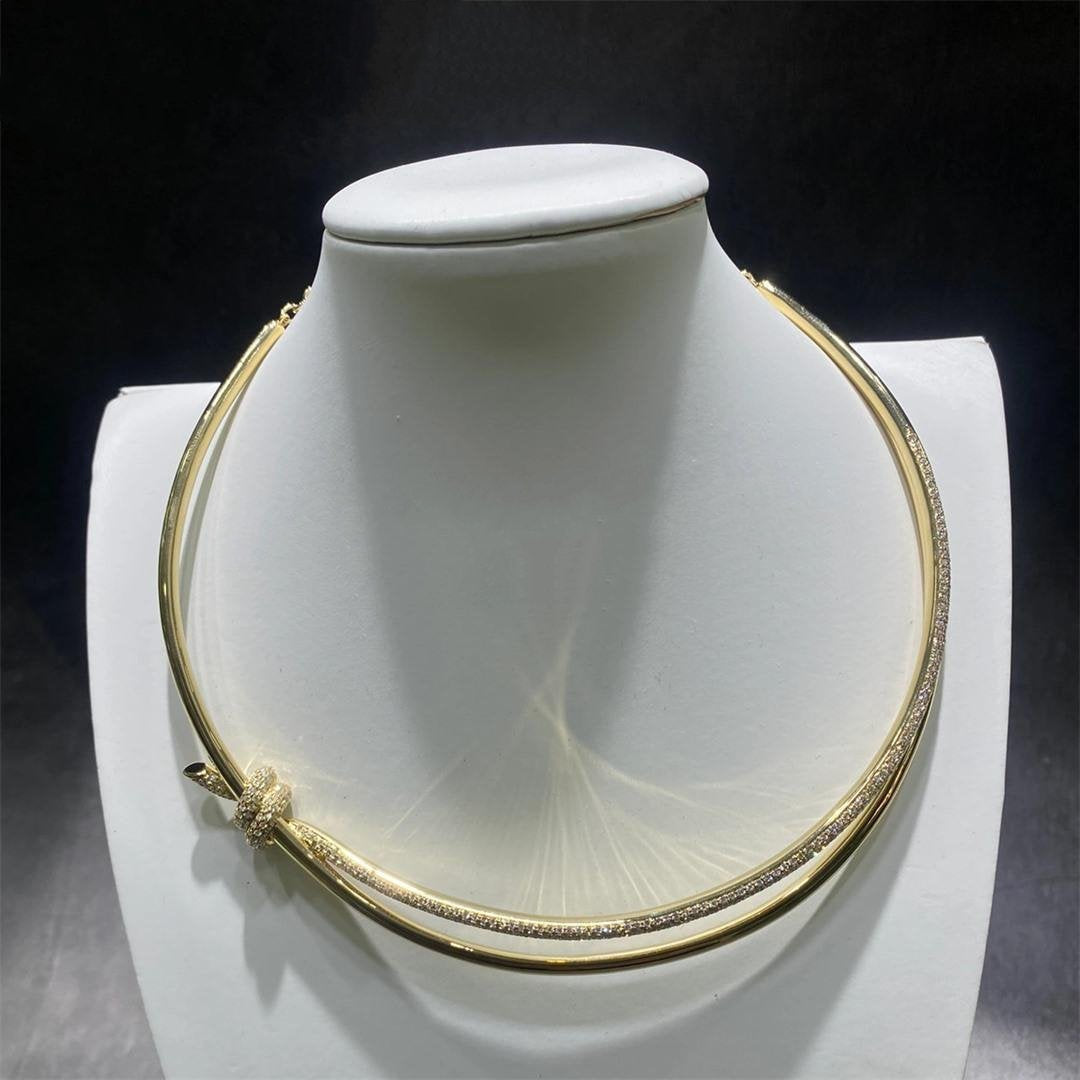 [JeweliWhal]KNOT DOUBLE ROW NECKLACE IN YELLOW GOLD WITH DIAMONDS