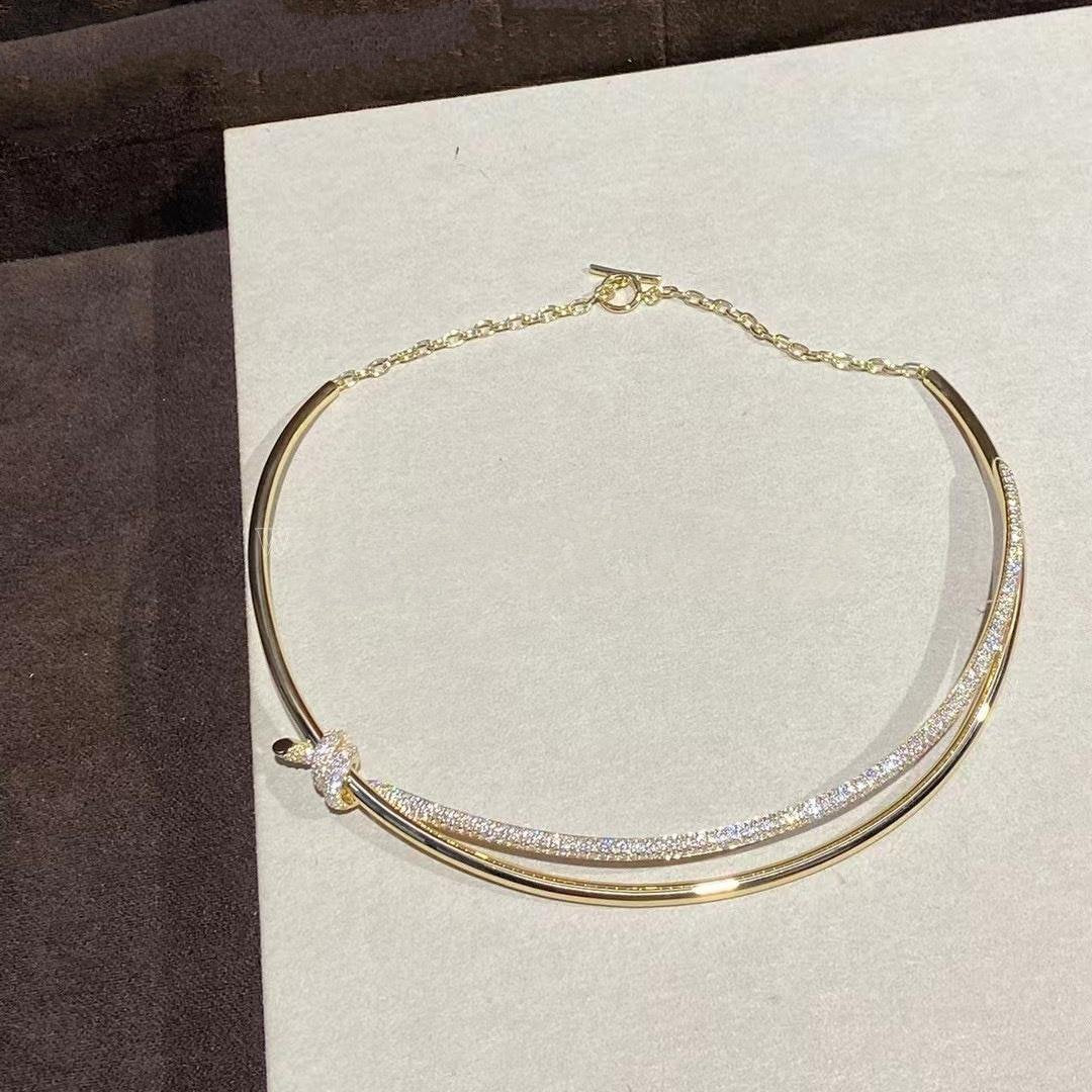 [JeweliWhal]KNOT DOUBLE ROW NECKLACE IN YELLOW GOLD WITH DIAMONDS