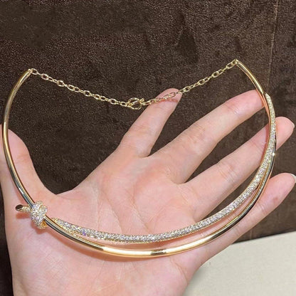 [JeweliWhal]KNOT DOUBLE ROW NECKLACE IN YELLOW GOLD WITH DIAMONDS