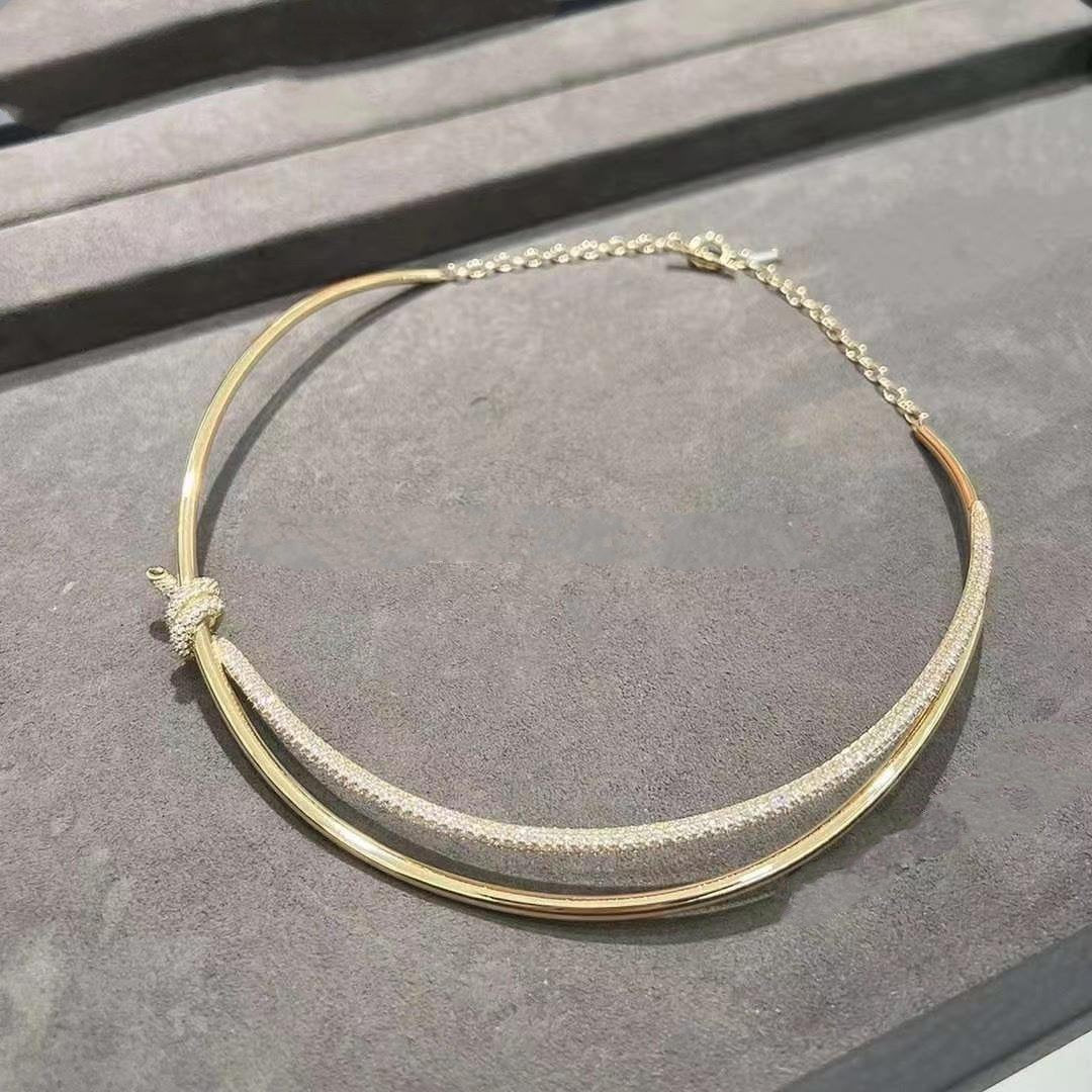 [JeweliWhal]KNOT DOUBLE ROW NECKLACE IN YELLOW GOLD WITH DIAMONDS