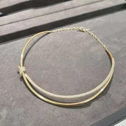 [JeweliWhal]KNOT DOUBLE ROW NECKLACE IN YELLOW GOLD WITH DIAMONDS