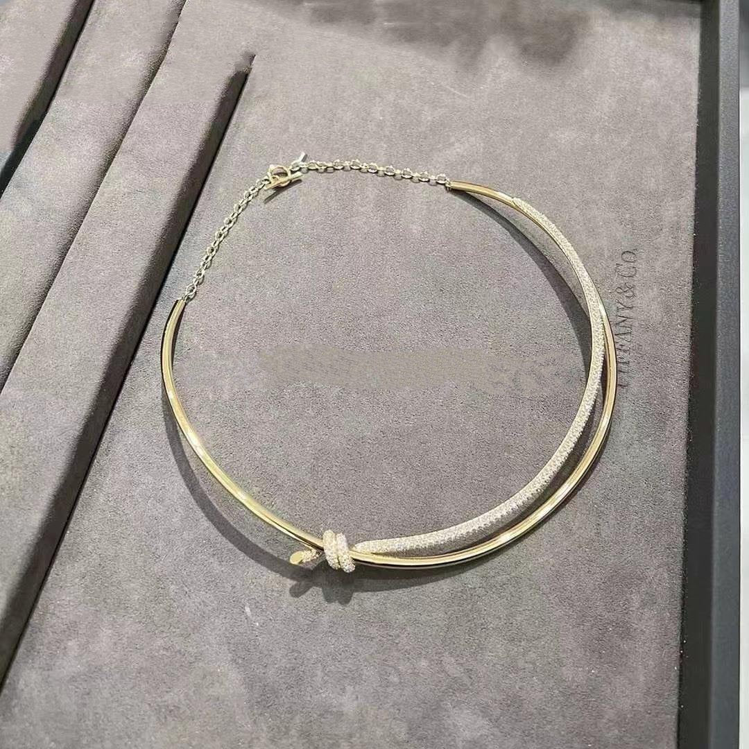 [JeweliWhal]KNOT DOUBLE ROW NECKLACE IN YELLOW GOLD WITH DIAMONDS