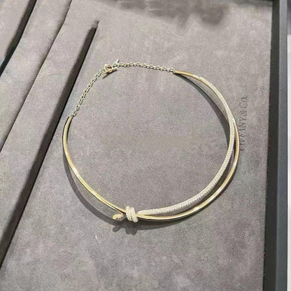 [JeweliWhal]KNOT DOUBLE ROW NECKLACE IN YELLOW GOLD WITH DIAMONDS