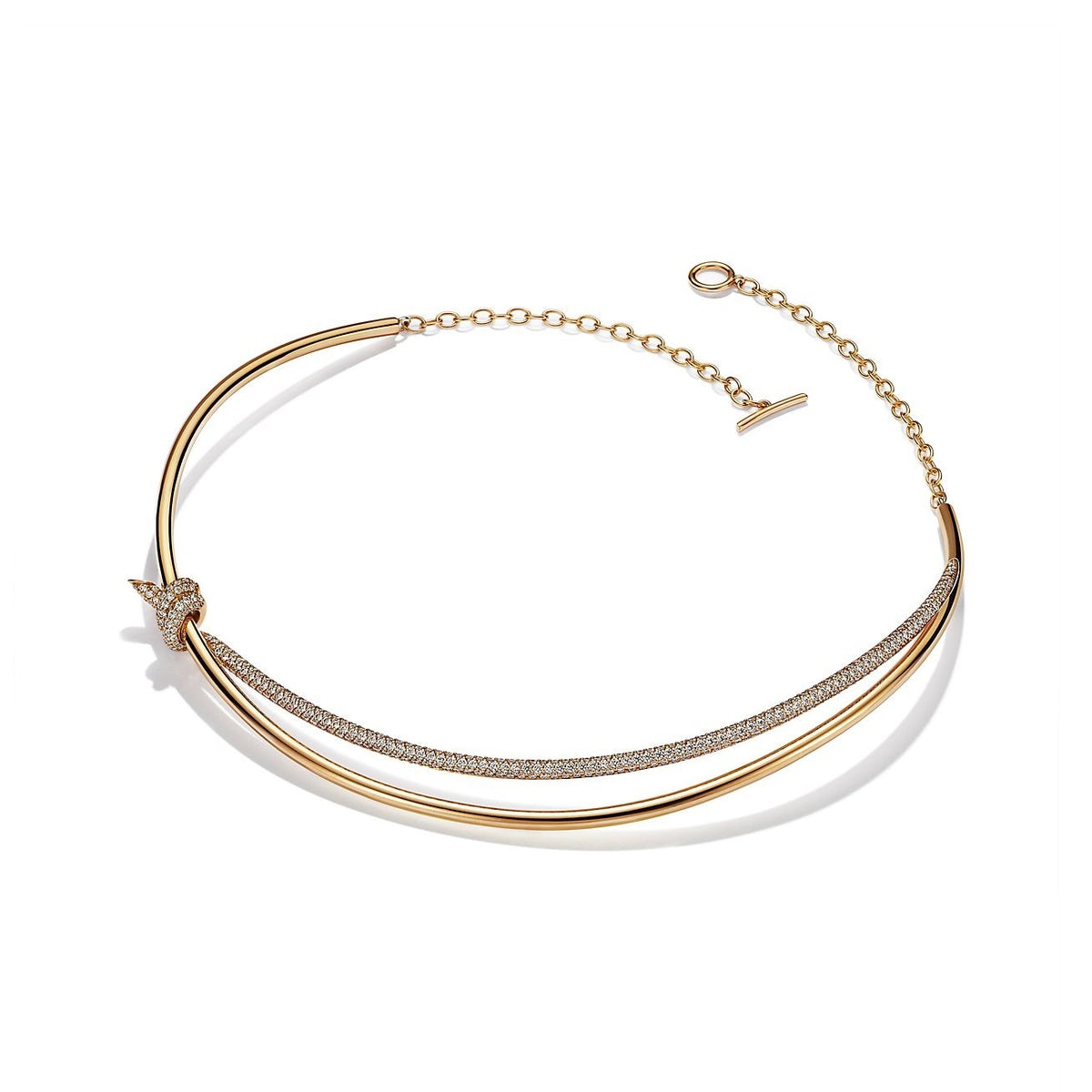 [JeweliWhal]KNOT DOUBLE ROW NECKLACE IN YELLOW GOLD WITH DIAMONDS